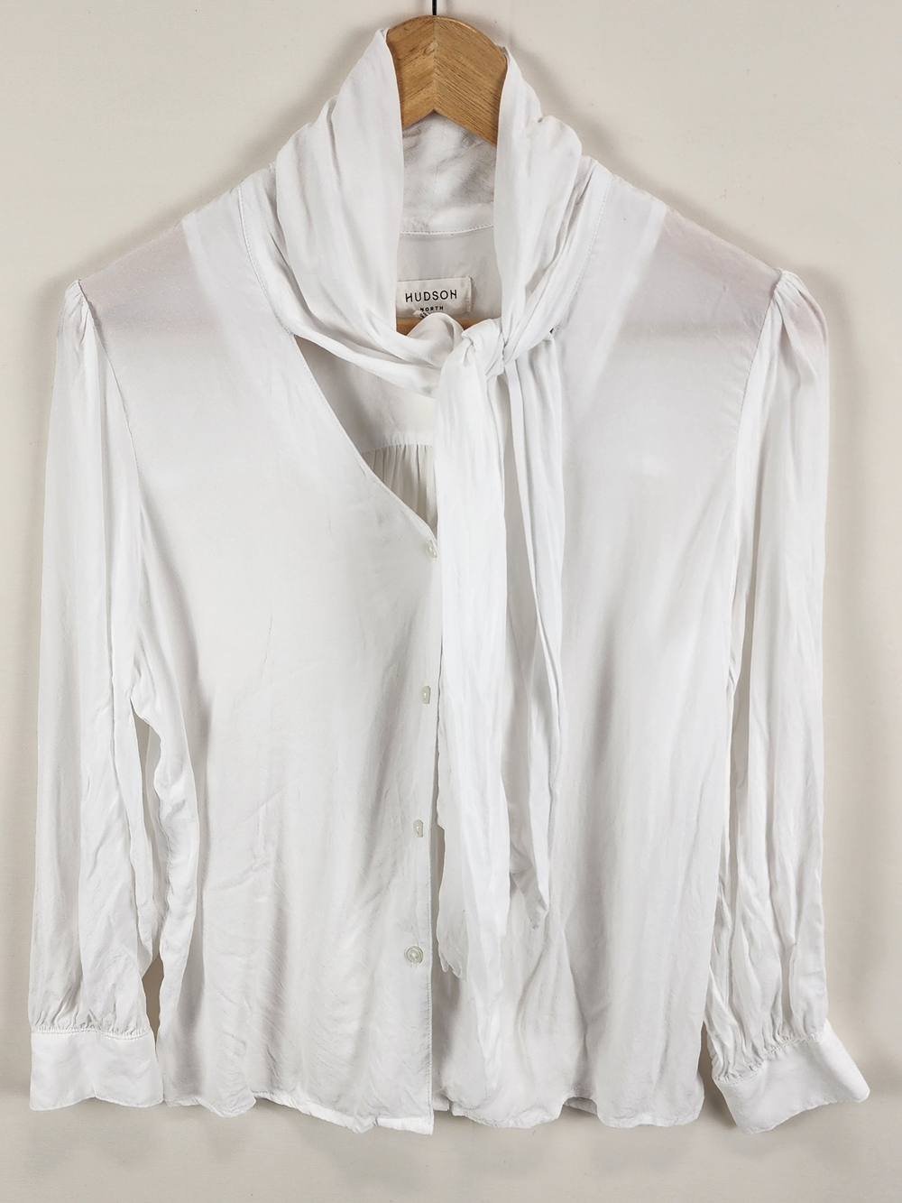Hudson Jeans White Tie-Neck Button Front Blouse